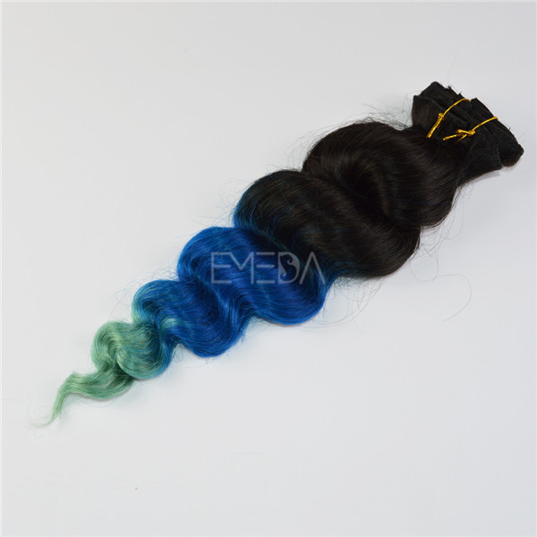 Natural black blue and green color 3 tone human hair LJ178